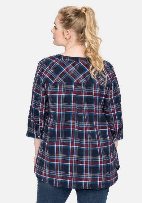 Sheego Bluse Mit Karomuster Und 3/4-Arm - Nachtblau Sheego