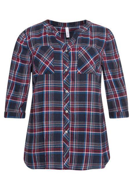 Sheego Bluse Mit Karomuster Und 3/4-Arm - Nachtblau Sheego