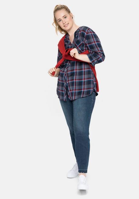 Sheego Bluse Mit Karomuster Und 3/4-Arm - Nachtblau Sheego