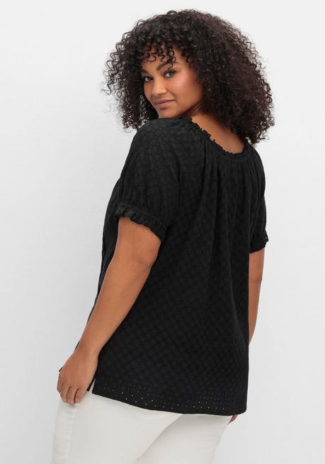 Sheego By Joe Browns Bluse Mit Lochstickerei Und Carmen-Ausschnitt - Schwarz Sheego