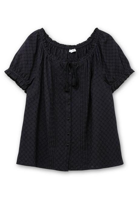 Sheego By Joe Browns Bluse Mit Lochstickerei Und Carmen-Ausschnitt - Schwarz Sheego