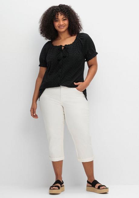 Sheego By Joe Browns Bluse Mit Lochstickerei Und Carmen-Ausschnitt - Schwarz Sheego