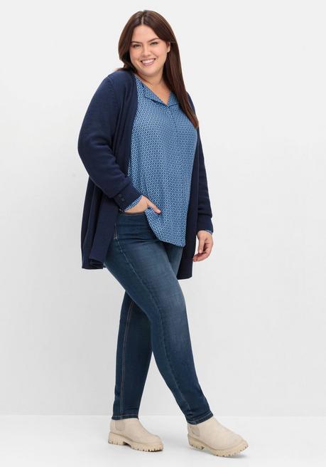 Sheego Bluse Mit Minimalprint, In Leichter A-Linie - Tiefblau Gemustert Sheego