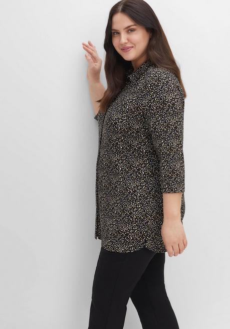Sheego Bluse Mit Minimalprint Und 3/4-Ärmeln - Schwarz Gemustert Sheego