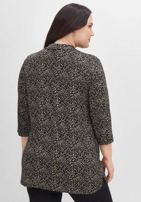 Sheego Bluse Mit Minimalprint Und 3/4-Ärmeln - Schwarz Gemustert Sheego