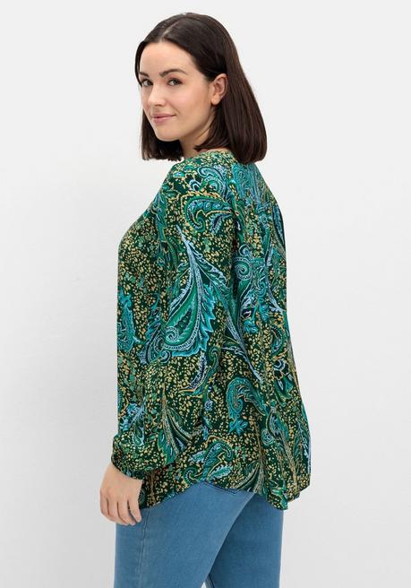 Sheego By Joe Browns Bluse Mit Paisleydruck Und V-Ausschnitt - Tiefgrün Gemustert Sheego