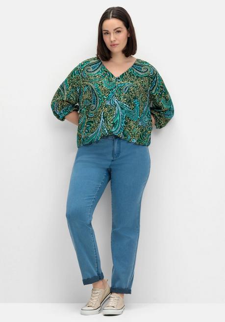 Sheego By Joe Browns Bluse Mit Paisleydruck Und V-Ausschnitt - Tiefgrün Gemustert Sheego