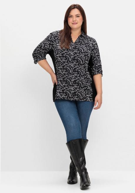 Sheego Bluse Mit Print Und Elastischen Einsätzen - Schwarz-weiß Gemustert Sheego