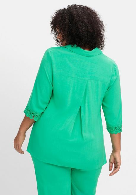 Sheego Bluse Mit Spitzenkante Am Ärmelsaum - Blattgrün Sheego