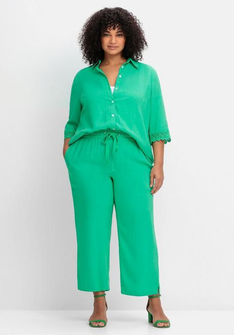 Sheego Bluse Mit Spitzenkante Am Ärmelsaum - Blattgrün Sheego