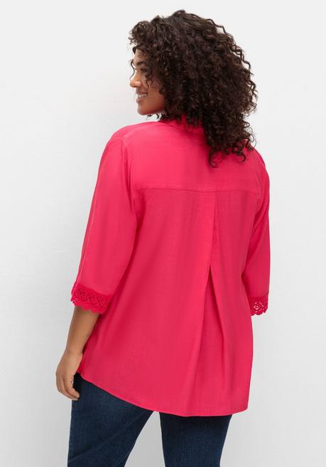 Sheego Bluse Mit Spitzenkante Am Ärmelsaum - Magenta Sheego