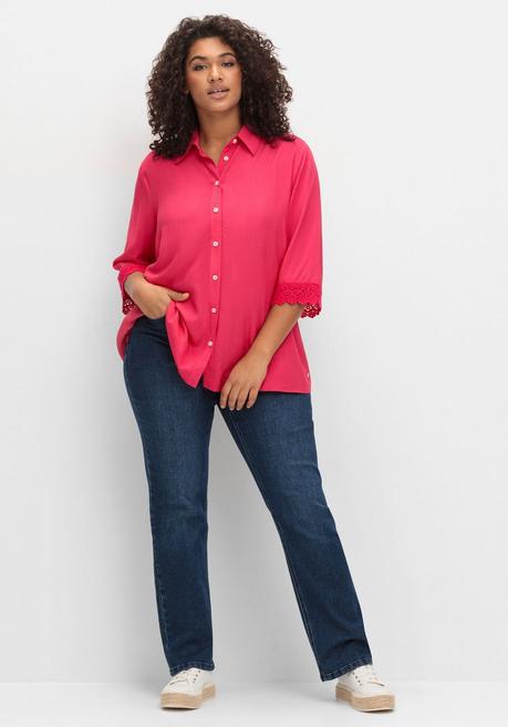 Sheego Bluse Mit Spitzenkante Am Ärmelsaum - Magenta Sheego
