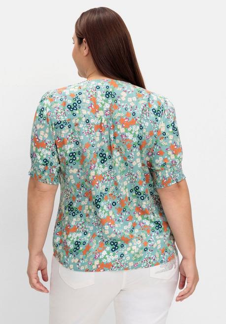Sheego Bluse Mit V-Ausschnitt Und Allover-Blumenprint - Tiefgrün Gemustert Sheego