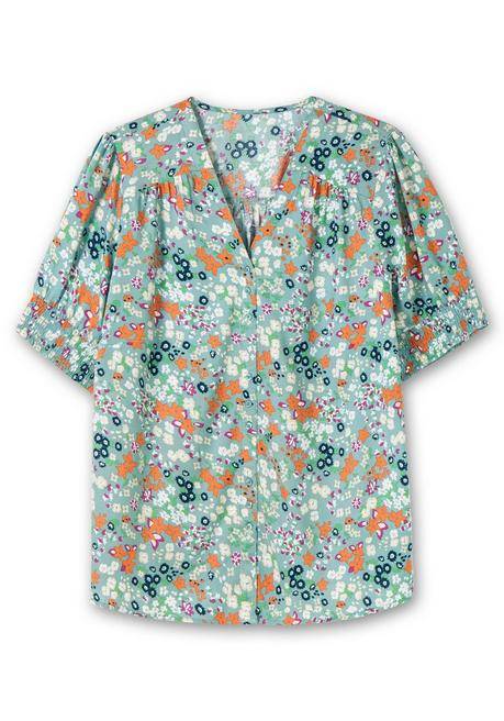 Sheego Bluse Mit V-Ausschnitt Und Allover-Blumenprint - Tiefgrün Gemustert Sheego