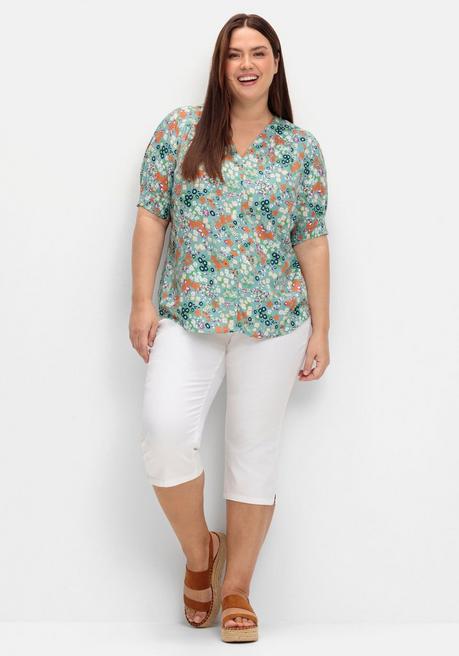 Sheego Bluse Mit V-Ausschnitt Und Allover-Blumenprint - Tiefgrün Gemustert Sheego