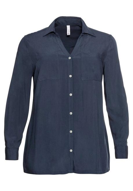 Sheego Bluse Mit V-Ausschnitt Und Brusttaschen - Nachtblau Sheego