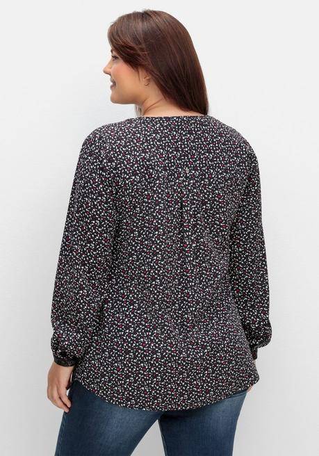 Sheego Bluse Mit Wordingprint An Den Manschetten - Schwarz Gemustert Sheego