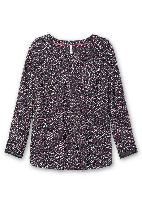Sheego Bluse Mit Wordingprint An Den Manschetten - Schwarz Gemustert Sheego