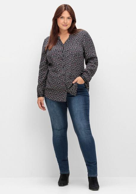 Sheego Bluse Mit Wordingprint An Den Manschetten - Schwarz Gemustert Sheego