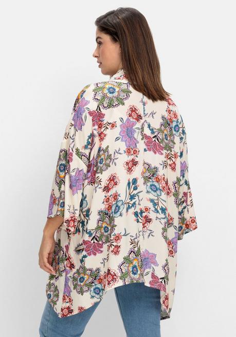 Sheego By Joe Browns Blusenjacke Im Kimono-Stil, Mit Blumendruck - Offwhite Gemustert Sheego