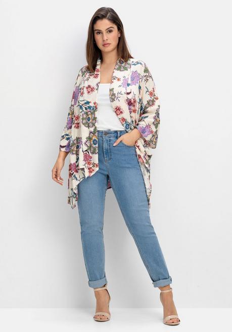 Sheego By Joe Browns Blusenjacke Im Kimono-Stil, Mit Blumendruck - Offwhite Gemustert Sheego