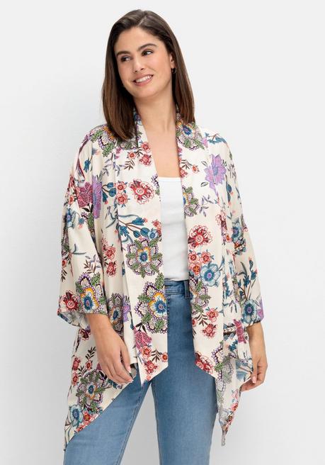 sheego by Joe Browns Blusenjacke im Kimono-Stil, mit Blumendruck - offwhite gemustert sheego