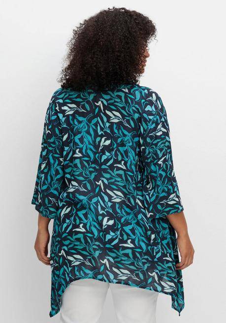 Sheego Blusenjacke Mit Blätterdruck, In Zipfelform - Tiefblau Gemustert Sheego