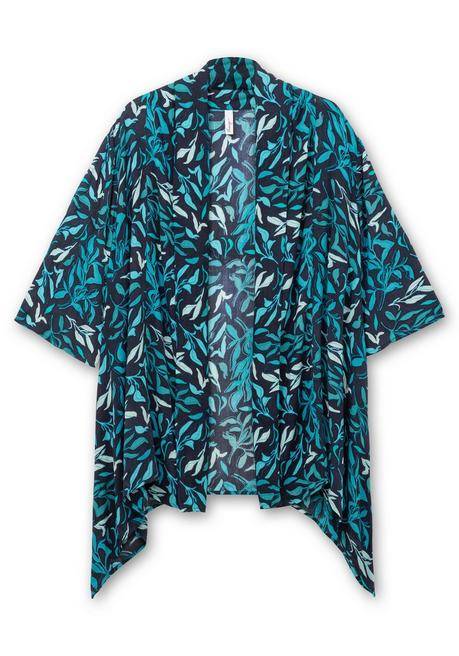 Sheego Blusenjacke Mit Blätterdruck, In Zipfelform - Tiefblau Gemustert Sheego