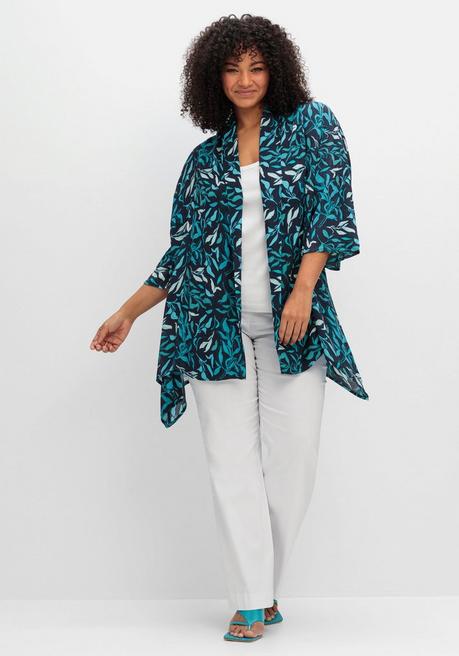 Sheego Blusenjacke Mit Blätterdruck, In Zipfelform - Tiefblau Gemustert Sheego