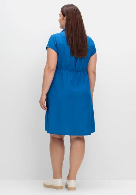 Sheego Blusenkleid Mit Gürtel, Mit Leinenanteil - Kobalt Sheego