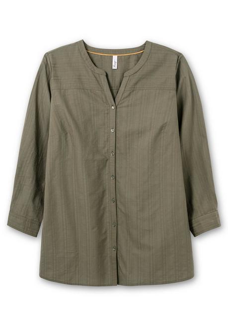 Sheego Blusenshirt In Streifenstruktur - Khaki Sheego