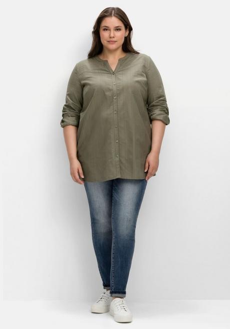 Sheego Blusenshirt In Streifenstruktur - Khaki Sheego