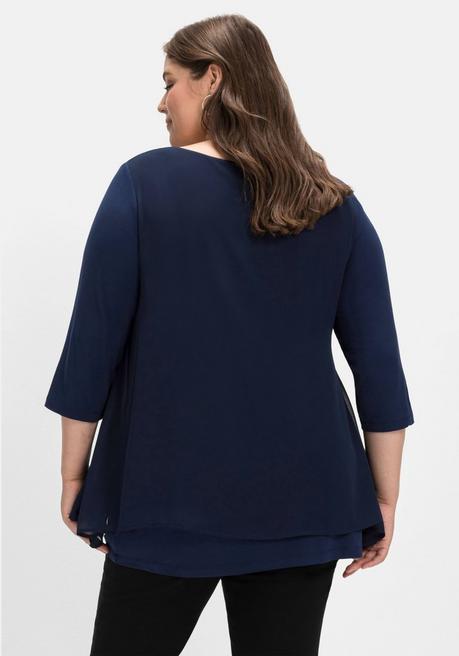 Sheego Blusenshirt Mit Chiffon, Doppellagig - Marine Sheego