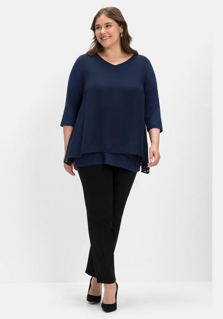 Sheego Blusenshirt Mit Chiffon, Doppellagig - Marine Sheego