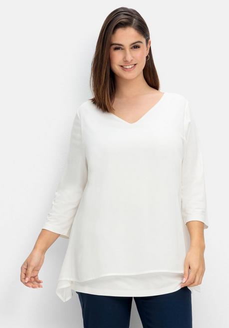Sheego Blusenshirt Mit Chiffon, Doppellagig - Offwhite Sheego