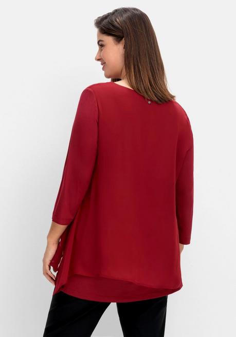 Sheego Blusenshirt Mit Chiffon, Doppellagig - Rubinrot Sheego