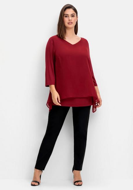 Sheego Blusenshirt Mit Chiffon, Doppellagig - Rubinrot Sheego