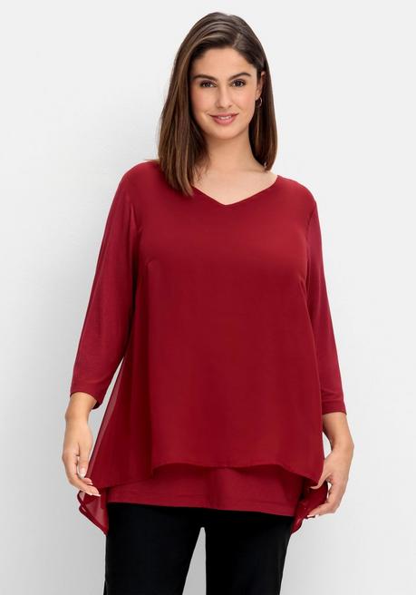 Sheego Blusenshirt Mit Chiffon, Doppellagig - Rubinrot Sheego