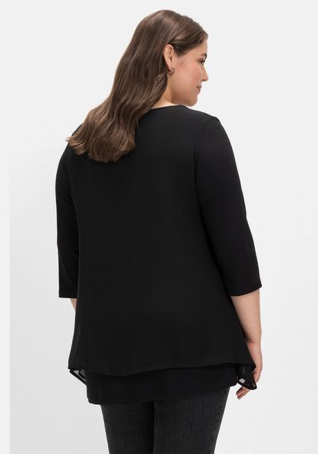 Sheego Blusenshirt Mit Chiffon, Doppellagig - Schwarz Sheego