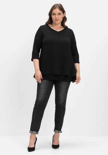 Sheego Blusenshirt Mit Chiffon, Doppellagig - Schwarz Sheego