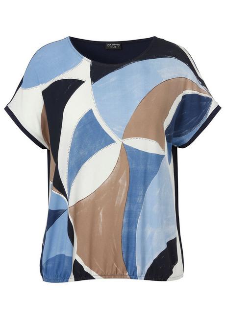 VIA APPIA DUE Blusenshirt mit Frontdruck und Gummizugsaum - indigo gemustert sheego