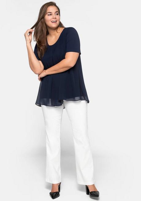 Sheego Blusenshirt Mit Gelegten Falten, Im Lagenlook - Marine Sheego