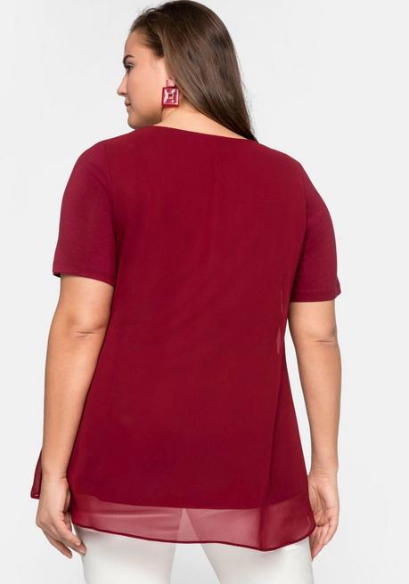 Sheego Blusenshirt Mit Gelegten Falten, Im Lagenlook - Rubinrot Sheego