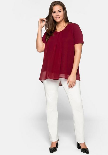 Sheego Blusenshirt Mit Gelegten Falten, Im Lagenlook - Rubinrot Sheego