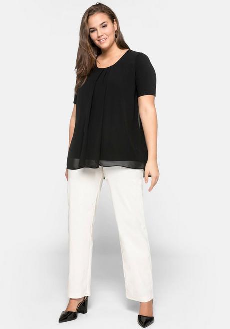 Sheego Blusenshirt Mit Gelegten Falten, Im Lagenlook - Schwarz Sheego