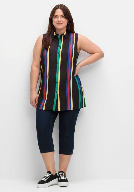 Sheego Blusentop In Longform, Mit Längsstreifen - Schwarz Gestreift Sheego