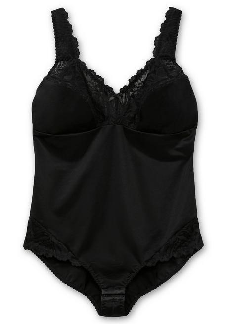 Sheego Body In Satinoptik, Mit Spitze - Schwarz Sheego