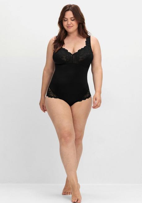 Sheego Body In Satinoptik, Mit Spitze - Schwarz Sheego