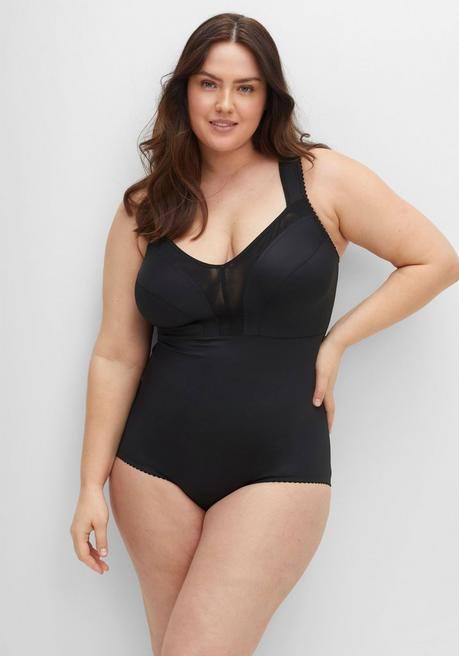 Sheego Body Ohne Bügel, Mit Mesh-Details - Schwarz Sheego