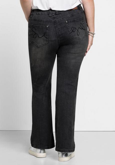 Sheego Bootcut-Jeans In 5-Pocket-Form, Mit Used-Effekten - Black Denim Sheego